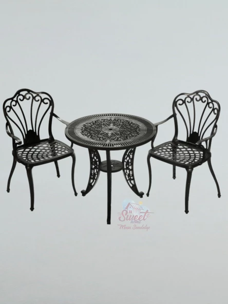 Ferforje görünümlü Plastik Yuvarlak İstanbul Masa Sandalye Takımı 1 Masa 2 Sandalye Balkon, Bahçe Mobilyası - 3