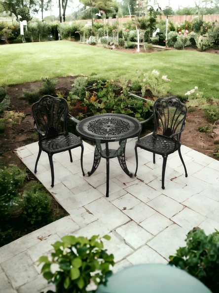 Ferforje görünümlü Plastik Yuvarlak İstanbul Masa Sandalye Takımı 1 Masa 2 Sandalye Balkon, Bahçe Mobilyası - 4