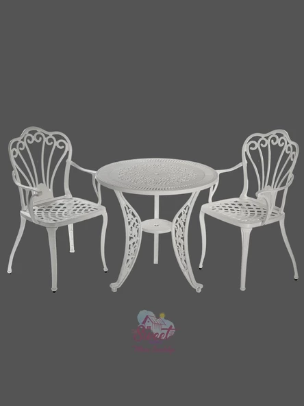 Ferforje görünümlü Plastik Yuvarlak İstanbul Masa Sandalye Takımı 1 Masa 2 Sandalye Balkon, Bahçe Mobilyası - 7