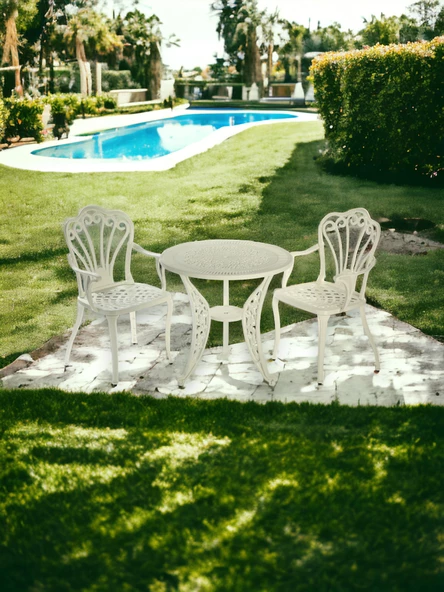 Ferforje görünümlü Plastik Yuvarlak İstanbul Masa Sandalye Takımı 1 Masa 2 Sandalye Balkon, Bahçe Mobilyası - 2