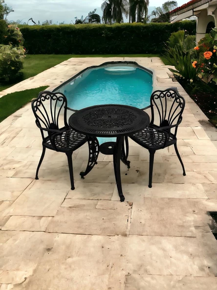 Ferforje görünümlü Plastik Yuvarlak İstanbul Masa Sandalye Takımı 1 Masa 2 Sandalye Balkon, Bahçe Mobilyası - 6