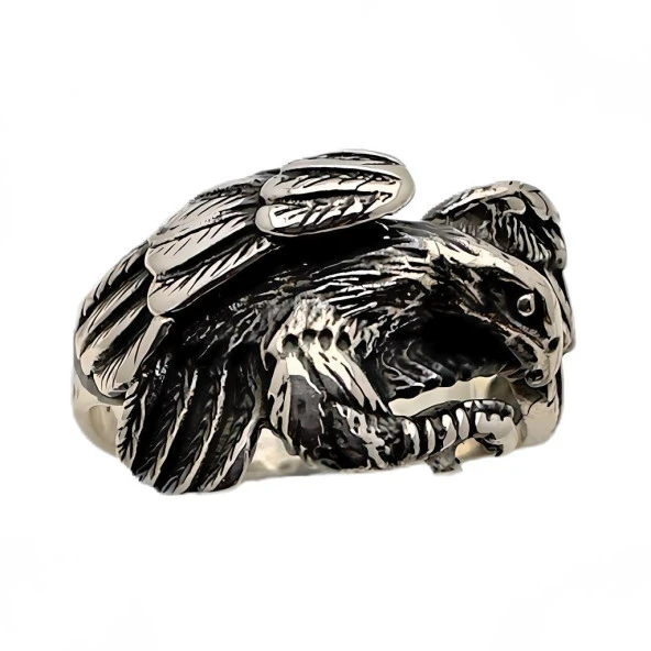 Kartal Figürlü Gümüş Yüzük 240053205G08Y - Resim 2