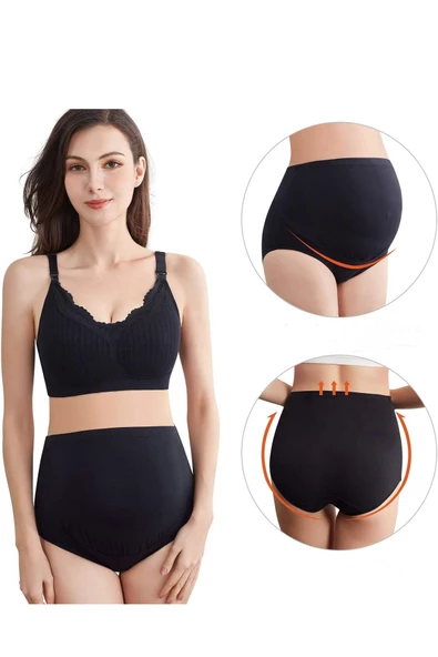 2li Kadın Modal Hamile Külodu Yüksek Bel Tam Kapatma Gebe Çamaşırı - 3