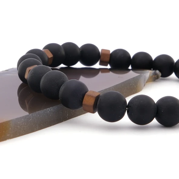 Oniks Lav Doğal Taş Erkek Bileklik EBLK-255 - 4