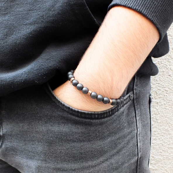 Oniks Lav Doğal Taş Erkek Bileklik EBLK-255 - 2