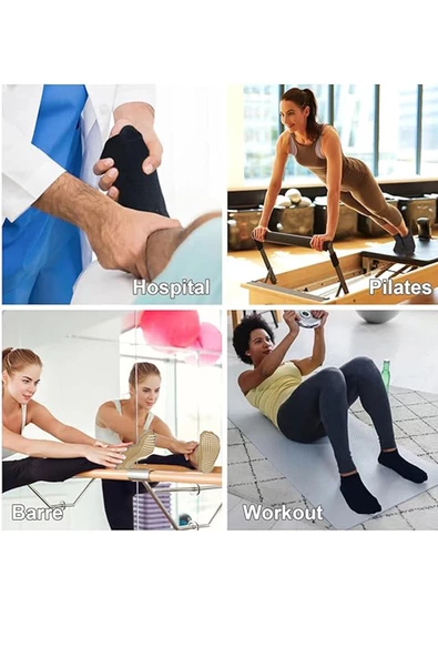 3 lü Kadın Bambu Görünmez Pilates Çorap Kaydırmaz Noktalı Dikişsiz - 7