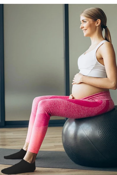 3 lü Kadın Bambu Görünmez Pilates Çorap Kaydırmaz Noktalı Dikişsiz - 12