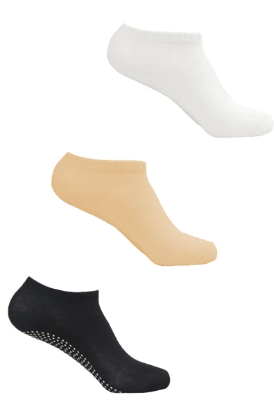 3 lü Kadın Bambu Görünmez Pilates Çorap Kaydırmaz Noktalı Dikişsiz - 3