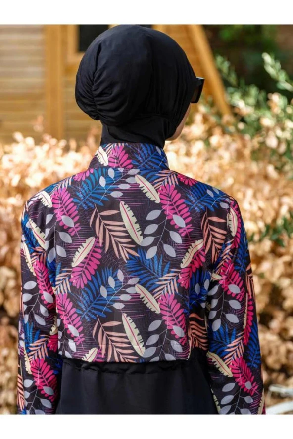 Tesmay 21104 Siyah Dijital Desenli Lycralı Tesettür Mayo - Resim 3