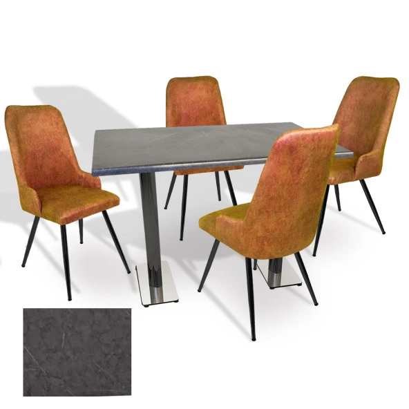 Karanfil Werzalit - Çırağan Masa Takımı (70x120) - (Grey Marble - Kiremit)