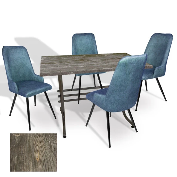 Japon Werzalit - Çırağan Mutfak Masa Takımı (80x140) - (Old Pine - Mavi) ürün görseli