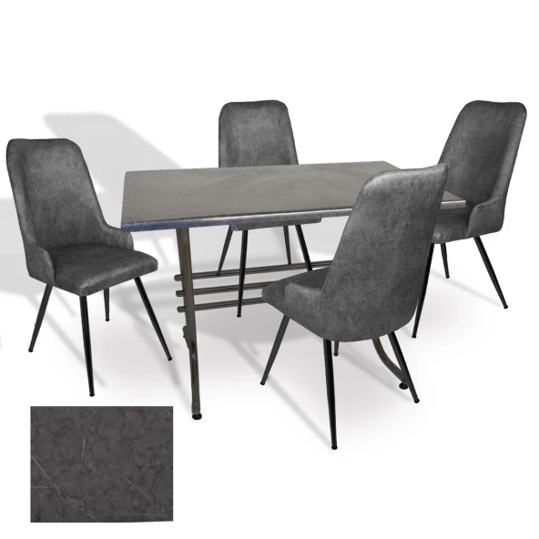 Japon Werzalit - Çırağan Mutfak Masa Takımı (80x140) - (Grey Marble - Füme) ürün görseli