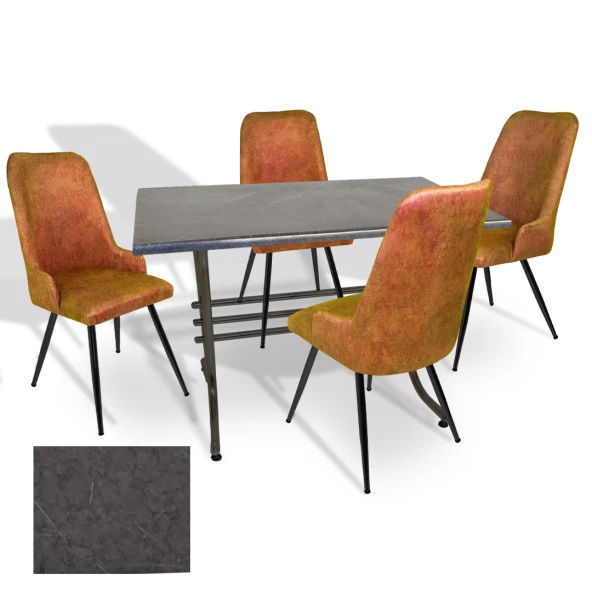 Japon Werzalit - Çırağan Mutfak Masa Takımı (80x120) - (Grey Marble - Kiremit) ürün görseli