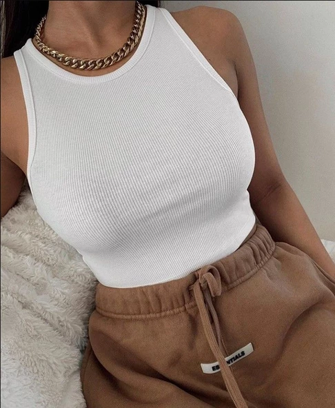 Kadın Fitilli Görünümlü Kalın Askılı Basic Atlet - 2