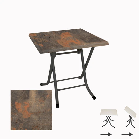 Klasik Katlanır Werzalit Kare Tabla Masa (80X80) - Metalic Oxid 1
