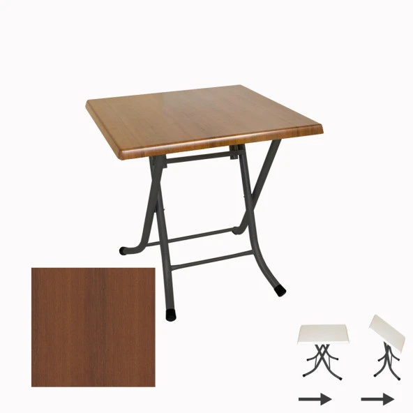 Klasik Katlanır Werzalit Kare Tabla Masa (80X80) - Koyu Ahşap ürün görseli