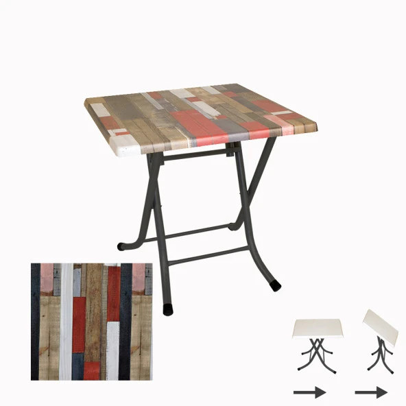Klasik Katlanır Werzalit Kare Tabla Masa (70x70) - Red Wood