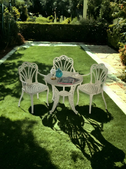 Ferforje görünümlü Plastik Yuvarlak İstanbul Masa Sandalye Takımı 1 Masa 3 Sandalye Balkon, Bahçe Mobilyası - 2