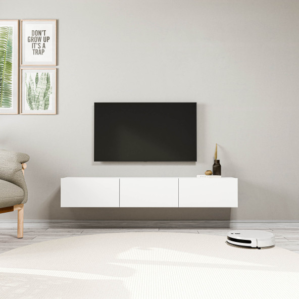 1220 DORE 3 KAPAKLI KULPSUZ 150 CM TV ÜNİTESİ BEYAZ - 2