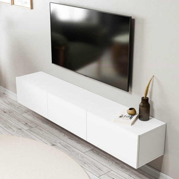 1220 DORE 3 KAPAKLI KULPSUZ 150 CM TV ÜNİTESİ BEYAZ - 4