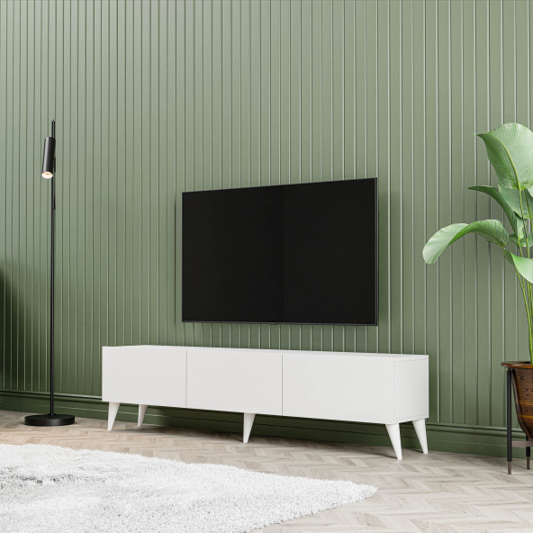 1240 EVA 3 KAPAKLI KULPSUZ 150 CM AYAKLI TV ÜNİTESİ BEYAZ