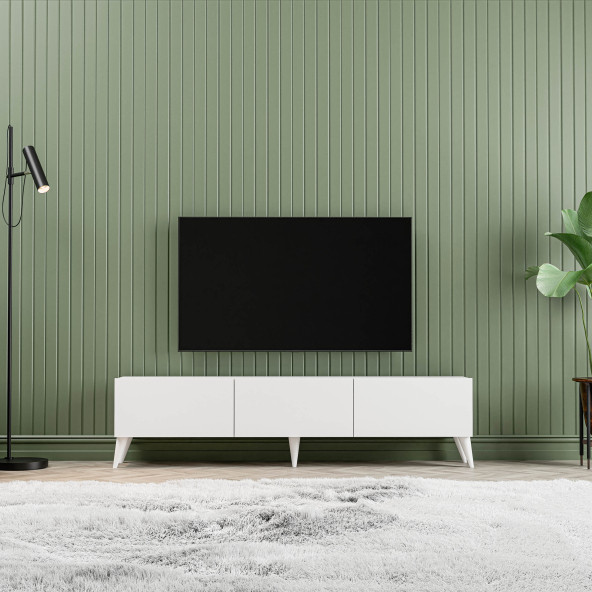 1240 EVA 3 KAPAKLI KULPSUZ 150 CM AYAKLI TV ÜNİTESİ BEYAZ - 2