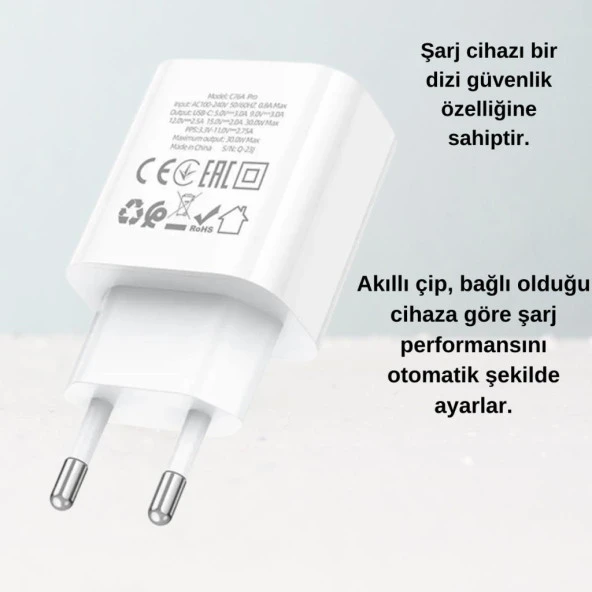 Coofbe Super Şarj Akım Koruma Pd Type-C Girişli  30W Şarj Başlık Samsung Xiaomi İphone Şarj Başlığı - 3