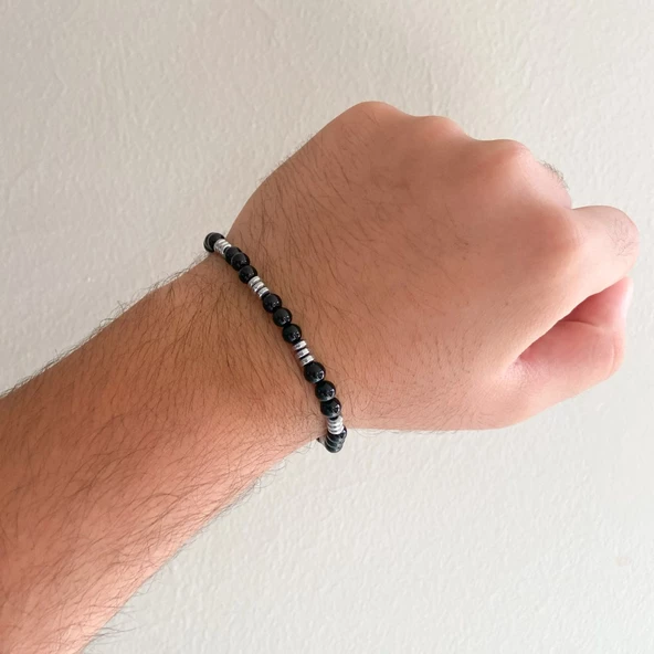 Siyah Oniks Doğal Taş Erkek Bileklik EBLK-396 - Resim 2