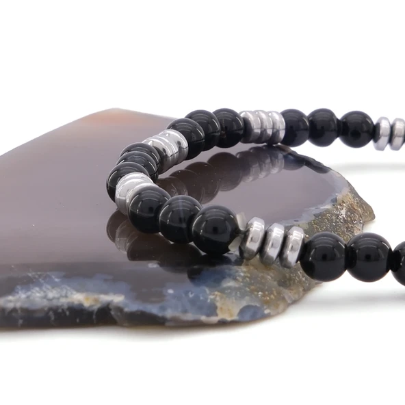 Siyah Oniks Doğal Taş Erkek Bileklik EBLK-396 - Resim 4