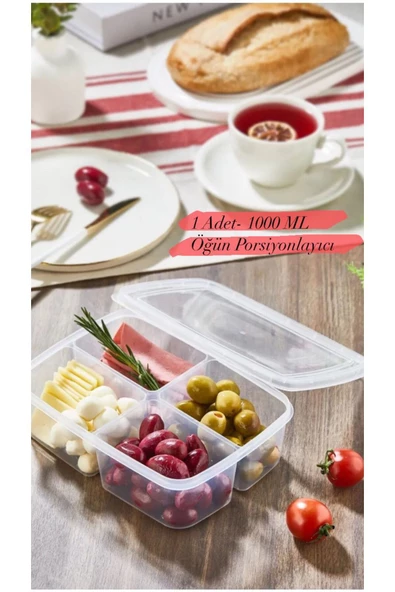 1 Adet 1 Kg 4 Bölmeli  Öğünlük Kahvaltılık Piknik Saklama Kutusu Beslenme Kutusu