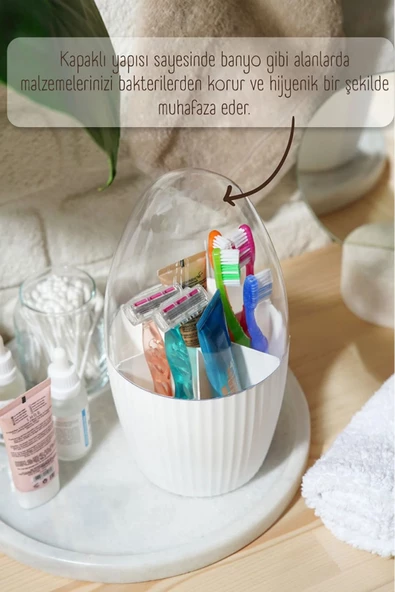 2li Fanus Kapaklı 7 Bölmeli Makyaj Organizeri Beyaz - Resim 5