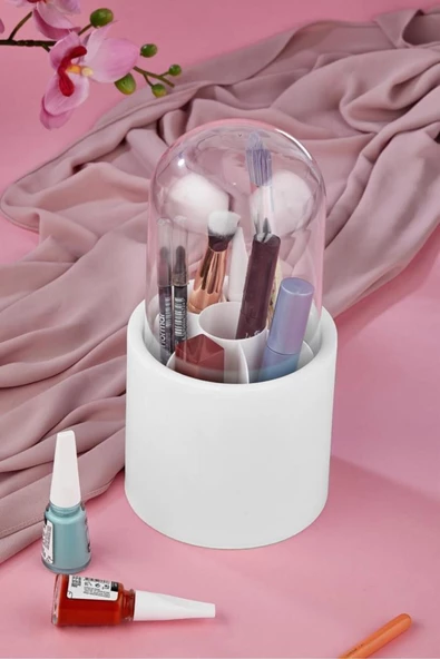 Tim Beyaz Makyaj Fırçası Ve Kozmetik Düzenleyici Şeffaf Kapaklı Hijyenik Organizer Kutu - Resim 2