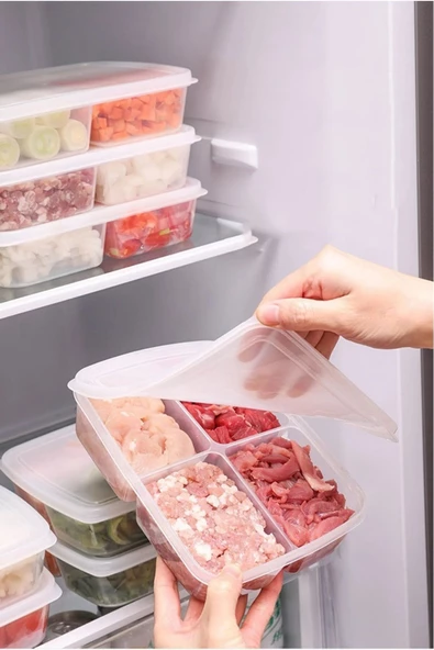 2 Adet Large 4 Bölmeli 1000 ml Öğünlük Kahvaltılık Piknik Saklama Kutusu Beslenme Kutusu Kıyma Et - Resim 5