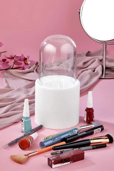 Tim Beyaz Makyaj Fırçası Ve Kozmetik Düzenleyici Şeffaf Kapaklı Hijyenik Organizer Kutu - Resim 3