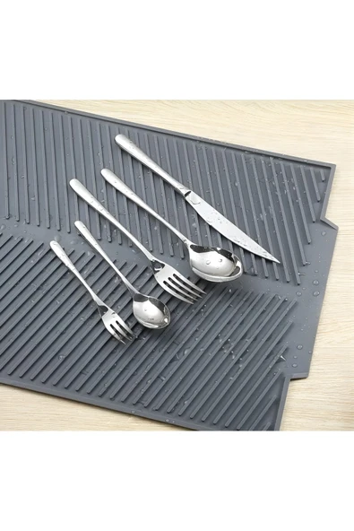 1 Adet Gri Silikon Bulaşık Kurutma Matı Maxi Boy 44x33cm - 6