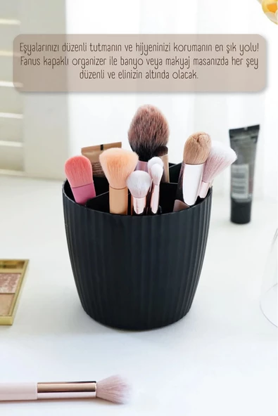 2li Fanus Kapaklı 7 Bölmeli Makyaj Organizeri Antrasit - Resim 4