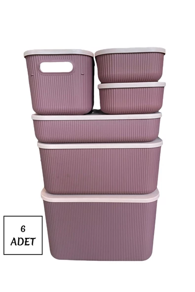 6'lı Set Storage Mor Çok Amaçlı 5 Boy Dolap Içi Kapaklı Düzenleyici Kutu Dekoratif Saklama Kutusu - 2