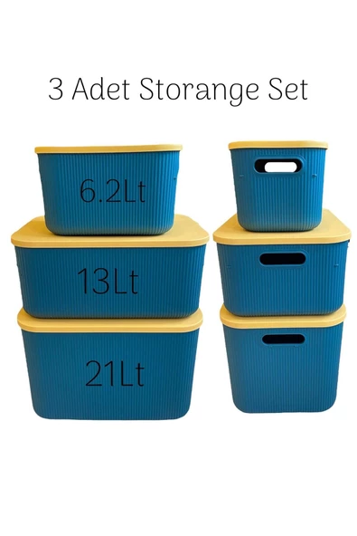 3 Boy Set Yeşil 6.2 - 13 - 21 Lt Storage Çok Amaçlı Dolap Içi Düzenleyici,saklama Kutusu