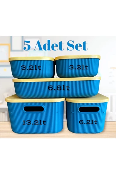 5 Parça Yeşil Storage Set Kapaklı  Dolap Içi Düzenleyici, Sepet, Çorap, Kıyafet Düzenleyici - 2