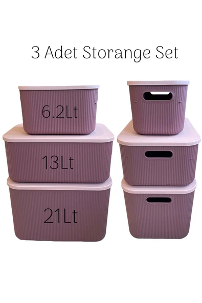 3 Adet MOR 6.2-13-21Lt Storage Çok Amaçlı Dolap Içi Düzenleyici,Saklama Kutusu