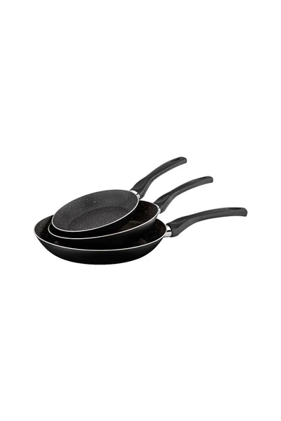 Siyah Ragnar 3 Boy Granit Tava Seti 18 - 22 - 26 Cm 3'lü Eco Kızartma Tava Set Omlet Yumurta - 3