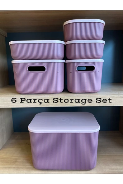 6'lı Set Storage Mor Çok Amaçlı 5 Boy Dolap Içi Kapaklı Düzenleyici Kutu Dekoratif Saklama Kutusu
