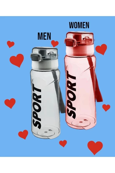 2'Lİ PEMBE-GRİ Kilitli Kapaklı Taşıma İpli Exclusive Kalite BPA Free Okul ve Sporcu Suluk Matara