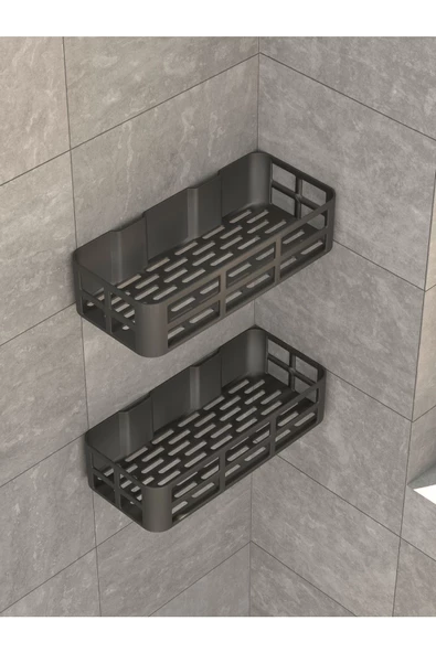 6 Adet Banyo Düzenleyici Şampuanlık Sabunluk Set Yapışkanlı Askılı Duş Rafı Organizer - 3