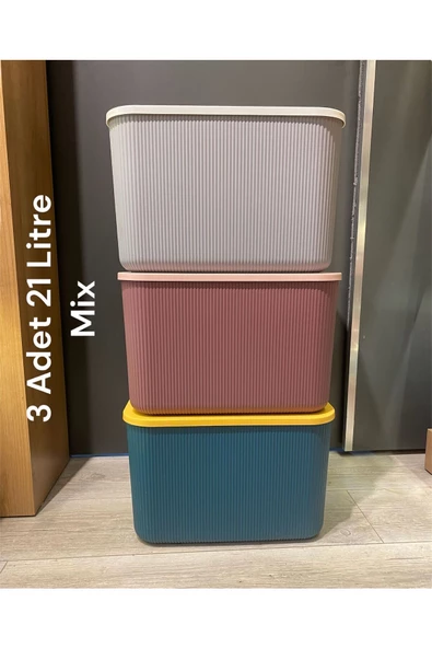 3 Adet Mix 21 Lt Storage Çok Amaçlı Dolap Içi Düzenleyici, Oyuncak Ve Çamaşır Sepeti, Saklama Kutusu - 2