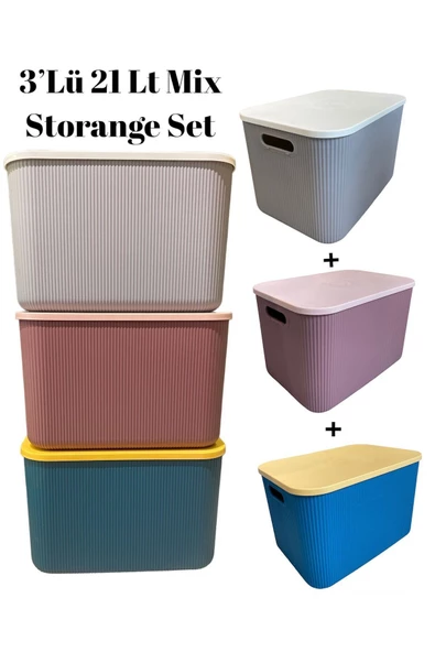 3 Adet Mix 21 Lt Storage Çok Amaçlı Dolap Içi Düzenleyici, Oyuncak Ve Çamaşır Sepeti, Saklama Kutusu - 3