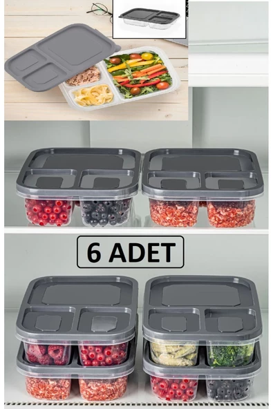 6 Adet Sera Bölmeli Buzluk Saklama Kabı Öğünlük Kıyma Sebze Dondurucu Düzenleyic ürün görseli