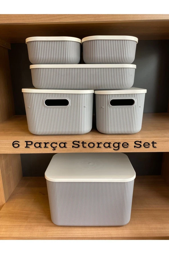 6 Parça Storage Gri Set 5 Boy Çok Amaçlı Dolap Içi Kapaklı Düzenleyici Kutu Dekoratif Saklama Kutusu