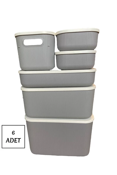 6 Parça Storage Gri Set 5 Boy Çok Amaçlı Dolap Içi Kapaklı Düzenleyici Kutu Dekoratif Saklama Kutusu - 2