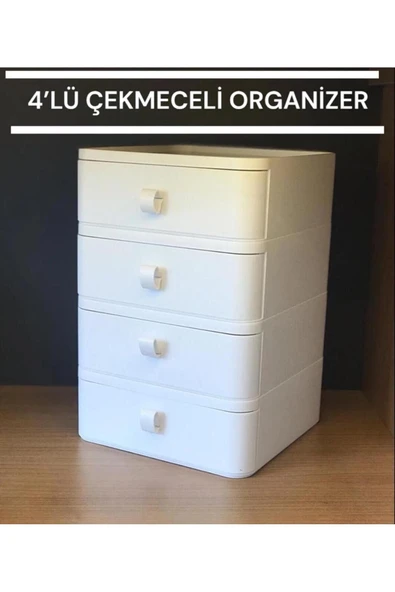 4 Katlı Çekmeceli Takı Kutusu Makyaj Ve Kozmetik Düzenleyici Çekmece Ofis Masa Düzenleyici - 2